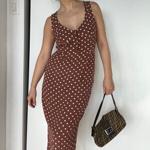 Rouje Naomi Pois Marron polka dot brown midi dress (small)
